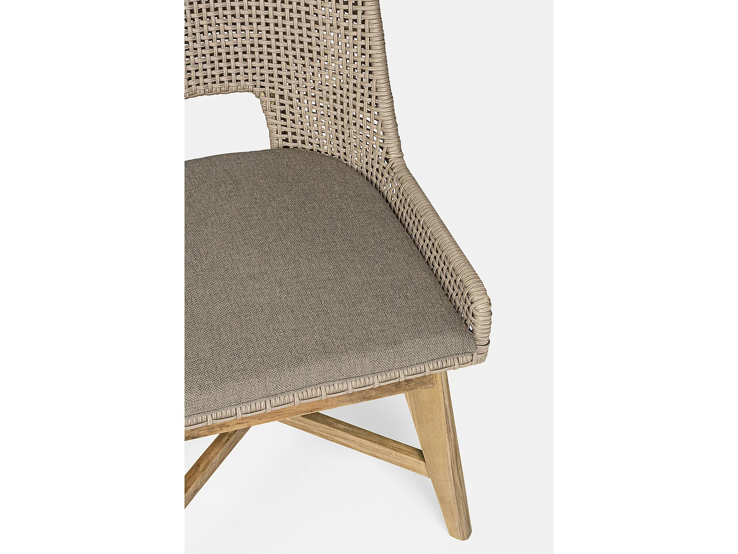 Fauteuil de jardin en tressage beige et pieds en bois de teck Peria - Lot de 2