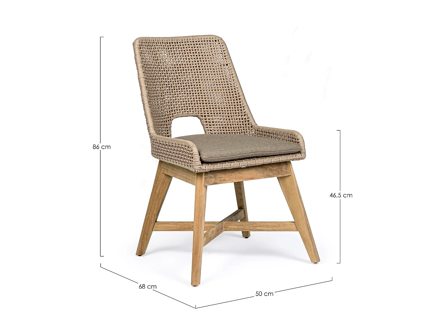 Fauteuil de jardin en tressage beige et pieds en bois de teck Peria - Lot de 2