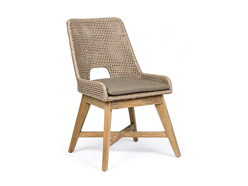 Fauteuil de jardin en tressage beige et pieds en bois de teck Peria - Lot de 2