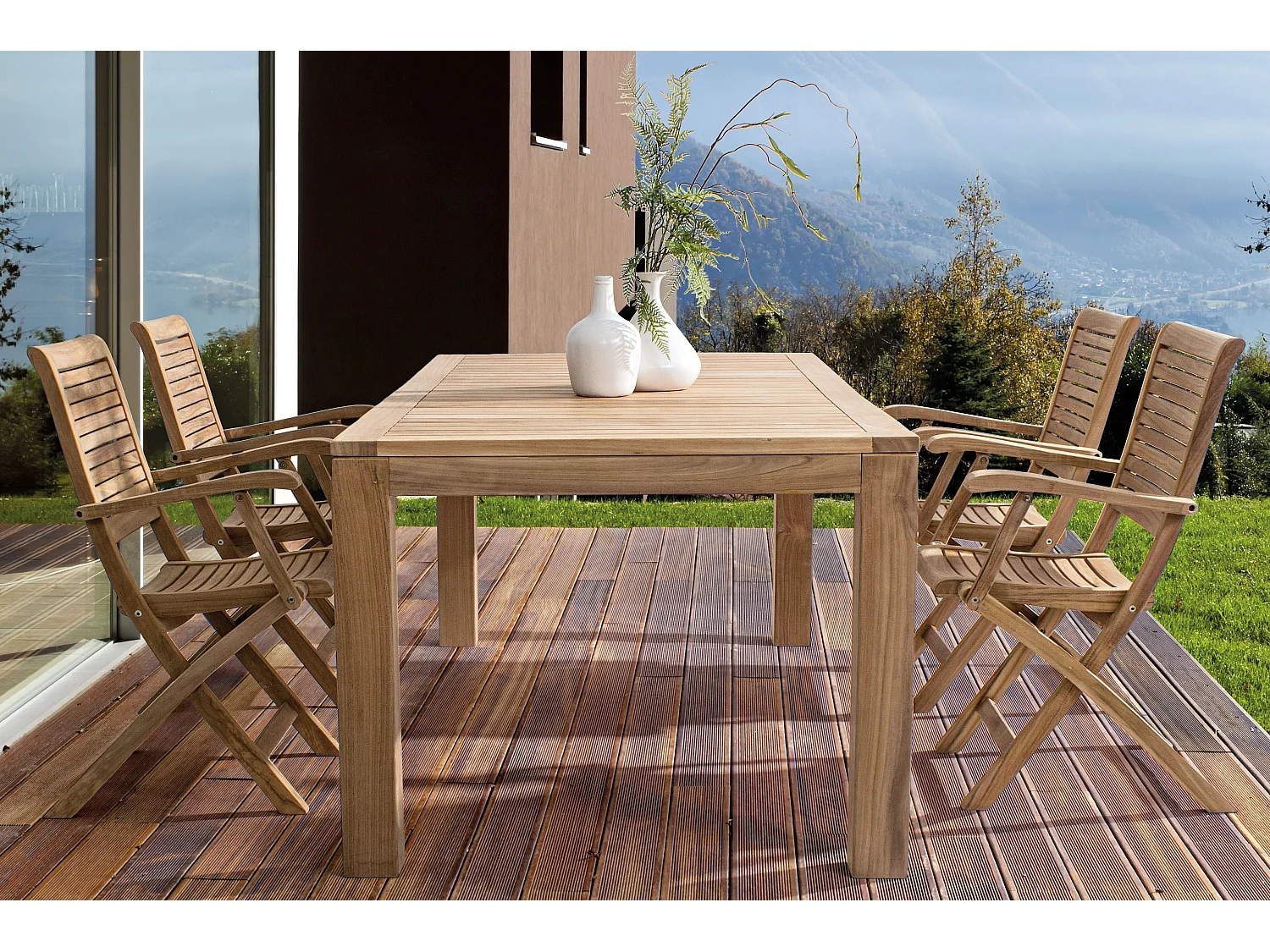 Fauteuil de jardin pliant bois teck naturel Marina - Lot de 2