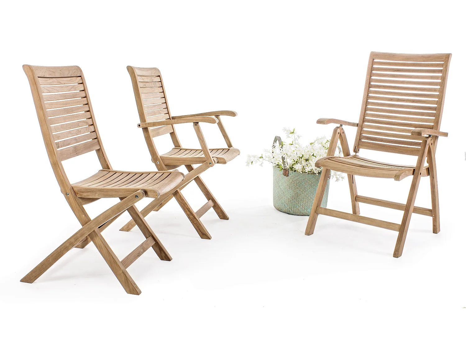 Fauteuil de jardin pliant bois teck naturel Marina - Lot de 2