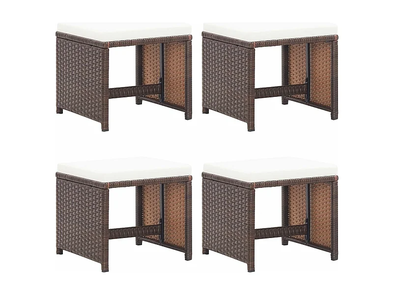 Tabourets de jardin avec coussins 4 pcs marron résine tressée