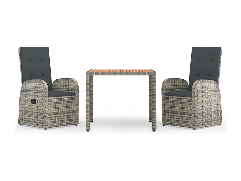 Ensemble à manger de jardin 3 pcs coussins gris résine tressée