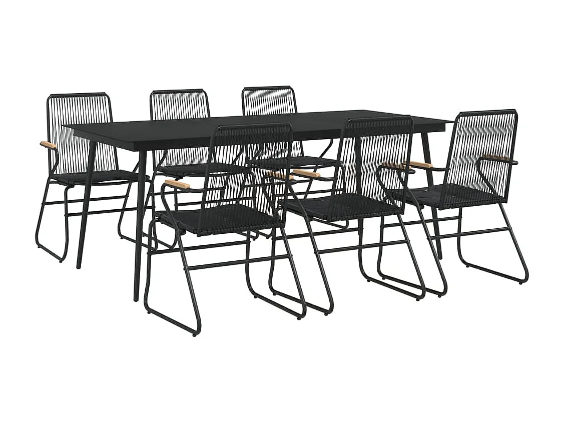 Ensemble à manger de jardin 7 pcs Noir Rotin PVC