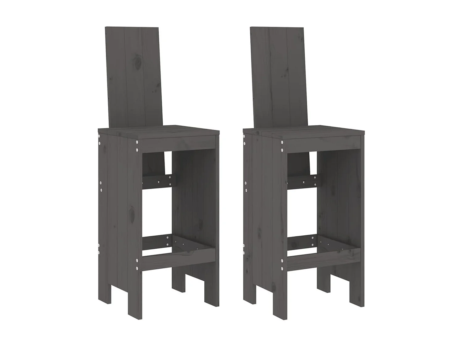 Tabourets de bar 2 pcs gris 40x42x120 bois massif de pin