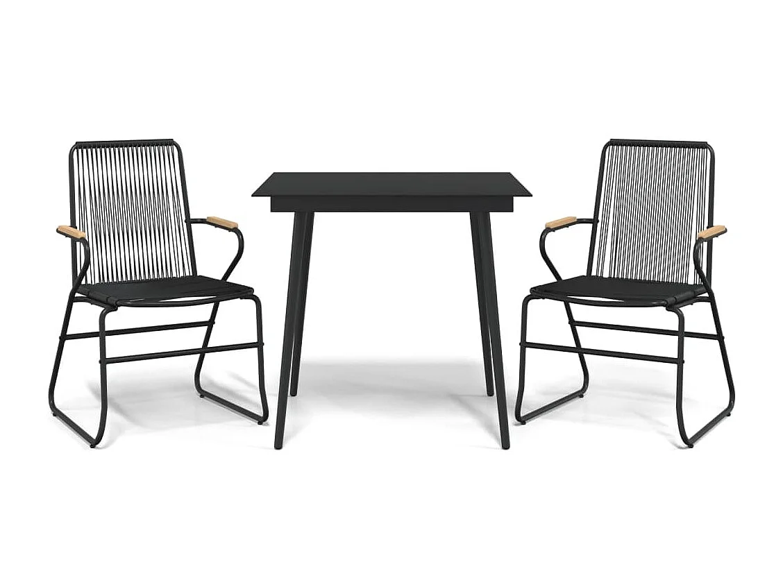 Ensemble à manger de jardin 3 pcs noir rotin PVC