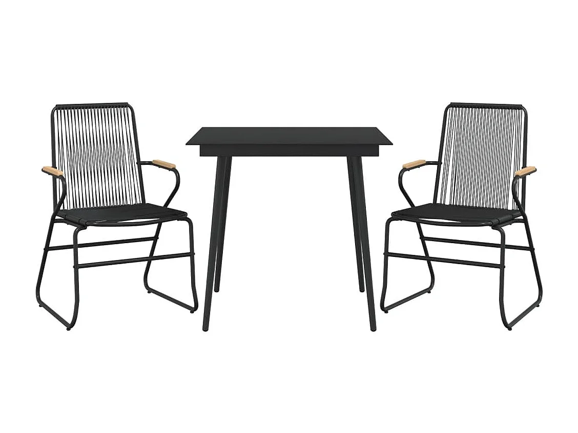 Ensemble à manger de jardin 3 pcs noir rotin PVC