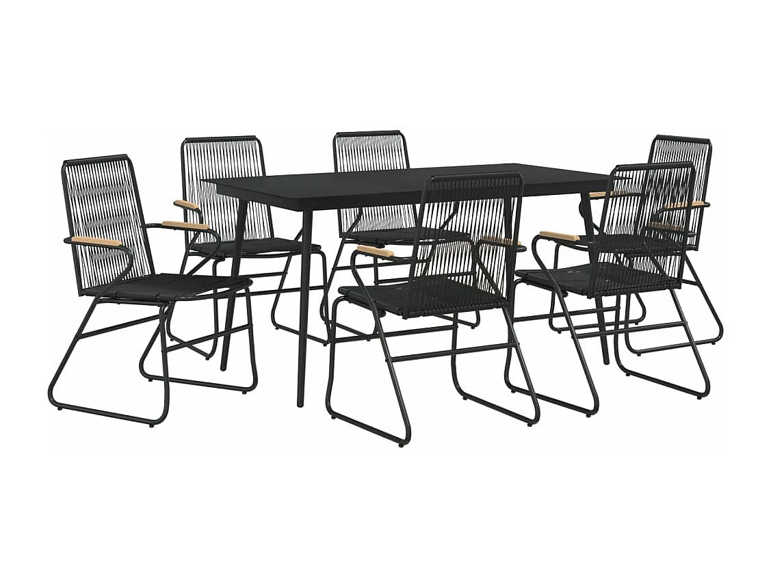 Ensemble à manger de jardin 7 pcs Noir Rotin PVC