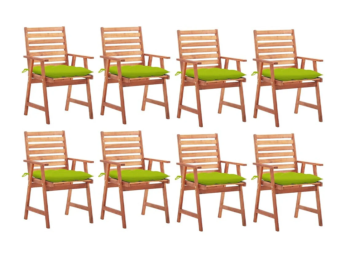 Chaises à dîner d'extérieur 8 pcs avec coussins Acacia massif 38