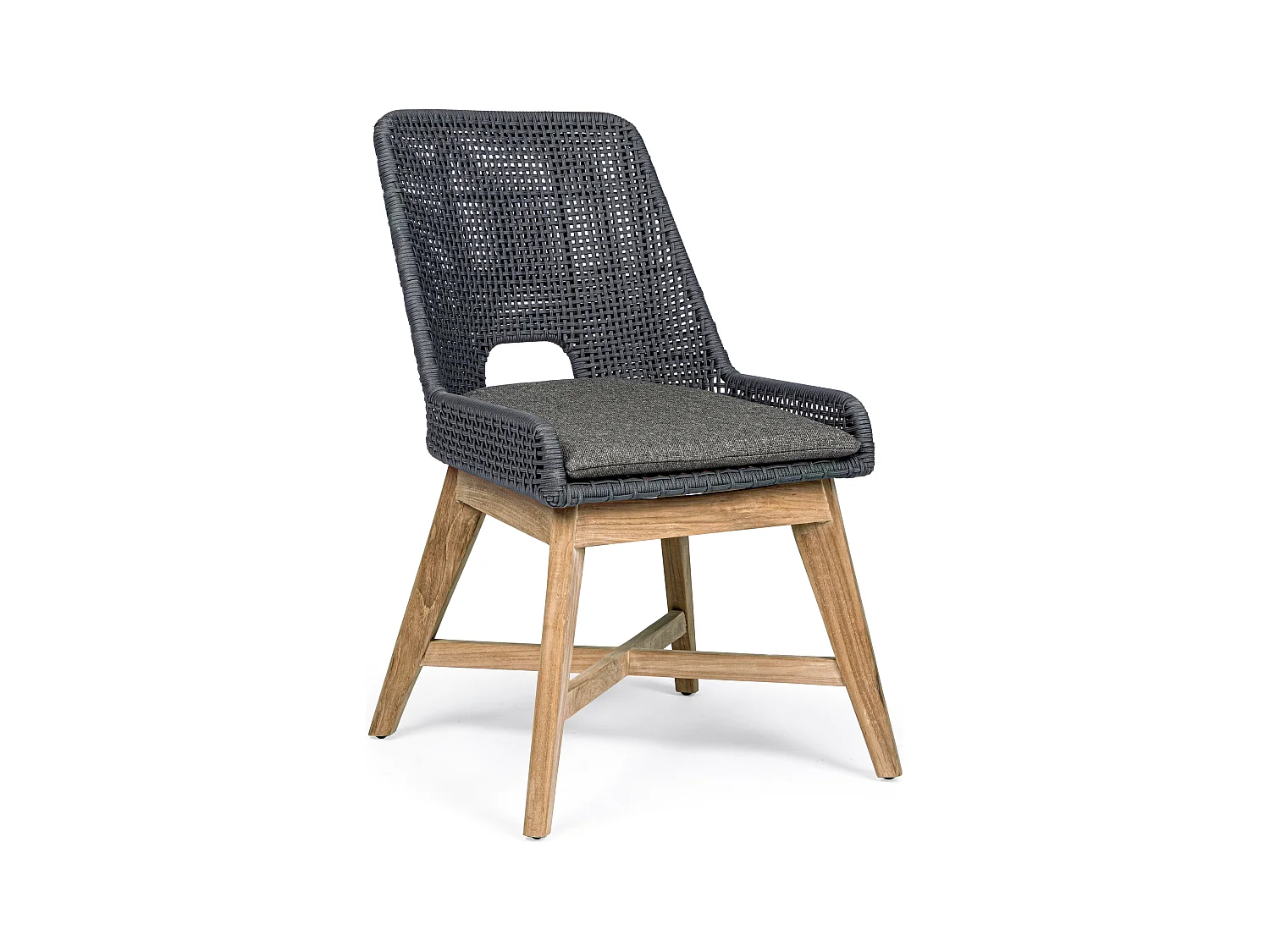 Fauteuil de jardin en tressage gris et pieds en bois de teck Peria - Lot de 2
