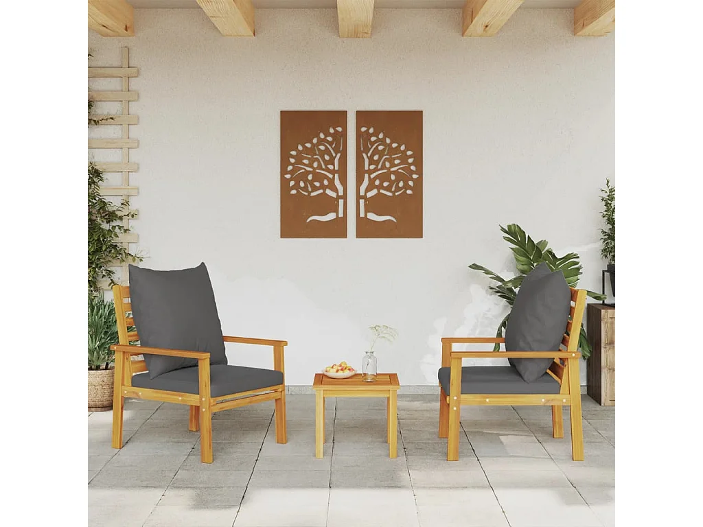 Fauteuil de jardin lot de 2 avec coussin bois massif d'acacia