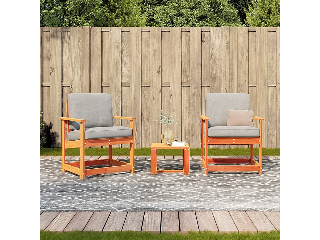 Salon de jardin 3 pcs marron bois de pin massif