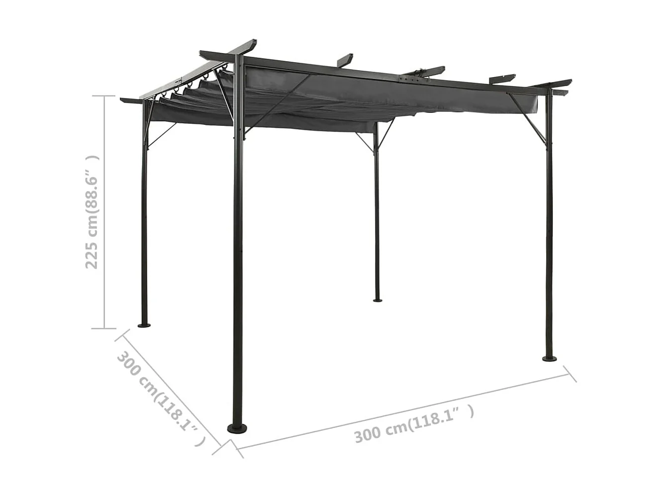 Pergola avec toit rétractable Anthracite 3x3 m Acier 180 g-m²