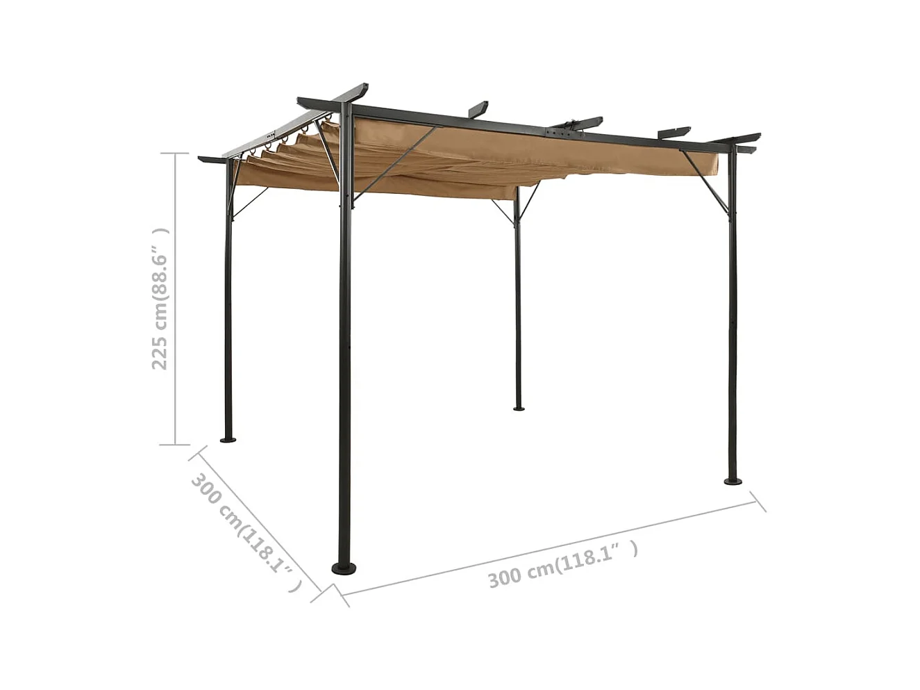Pergola avec toit rétractable Taupe 3x3 m Acier 180 g-m²