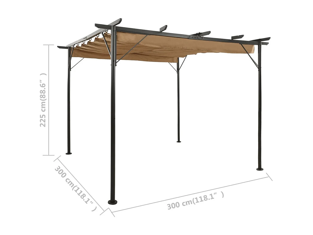 Pergola avec toit rétractable Taupe 3x3 m Acier 180 g-m²
