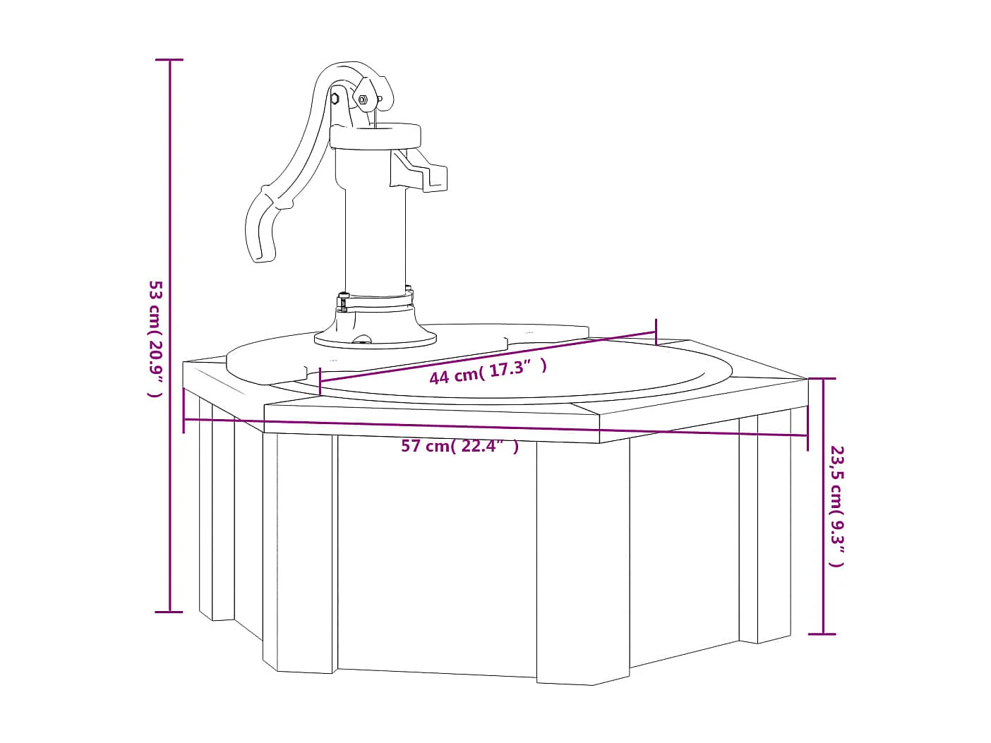 Fontaine à eau avec pompe 57x57x53 Bois de sapin massif