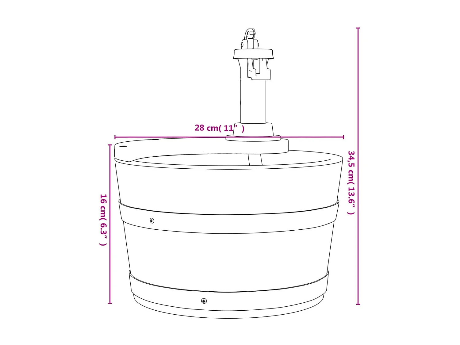 vidaXL Fuente de agua con bomba madera maciza de abeto 28x28x34,5 cm Marrón