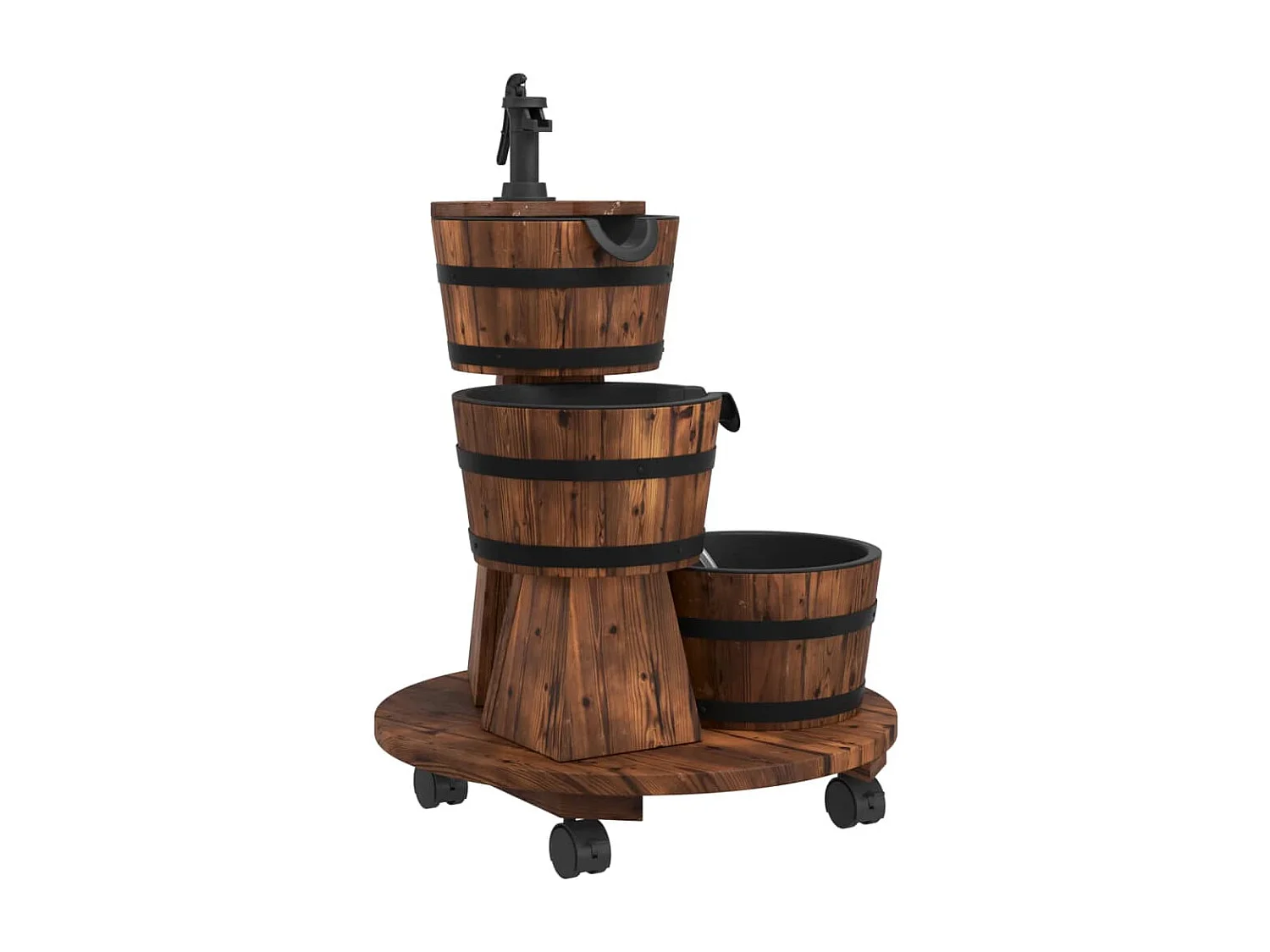 vidaXL Fuente de agua con bomba y ruedas madera de abeto 55x55x80 cm Marrón