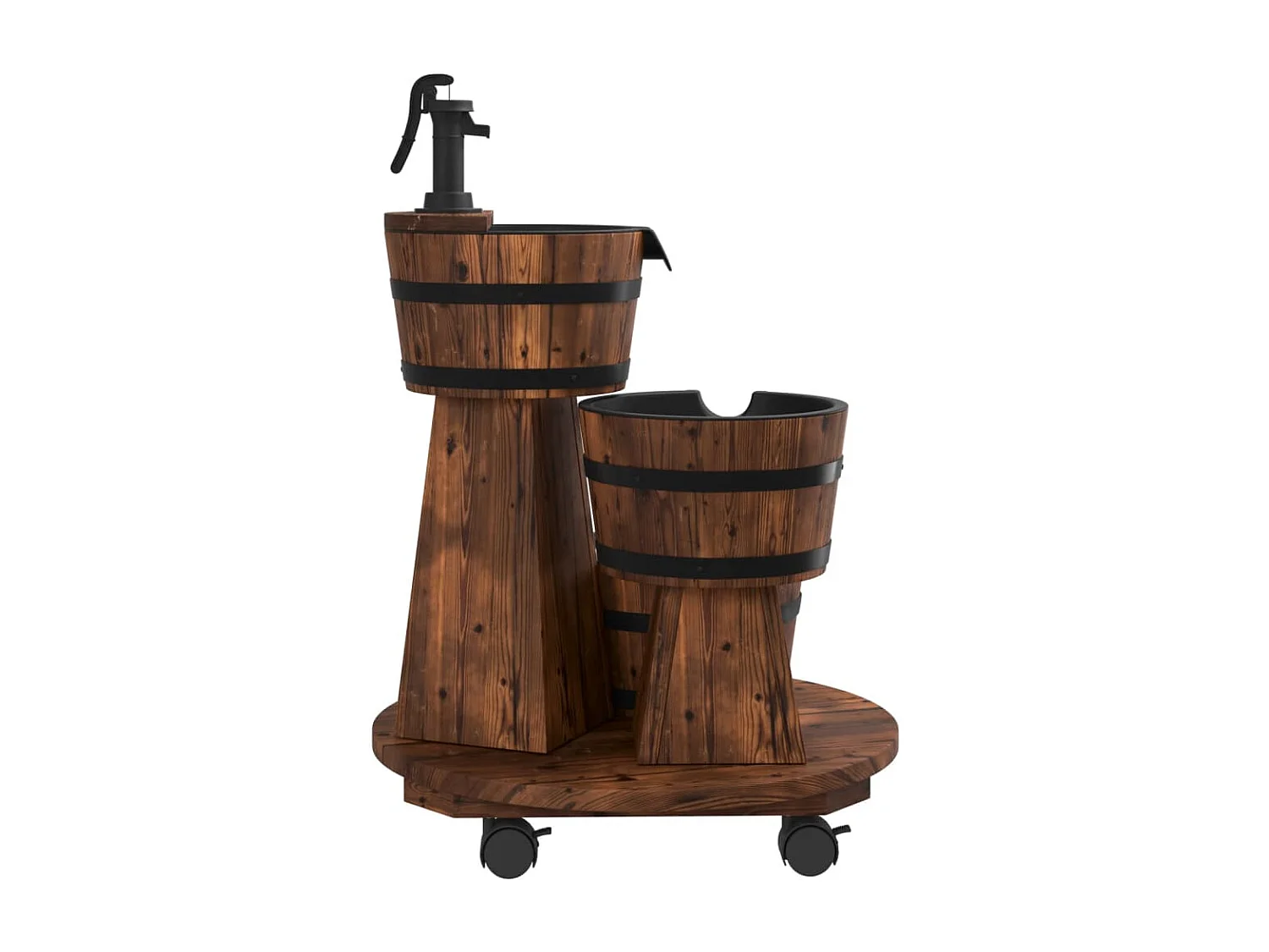 vidaXL Fuente de agua con bomba y ruedas madera de abeto 55x55x80 cm Marrón