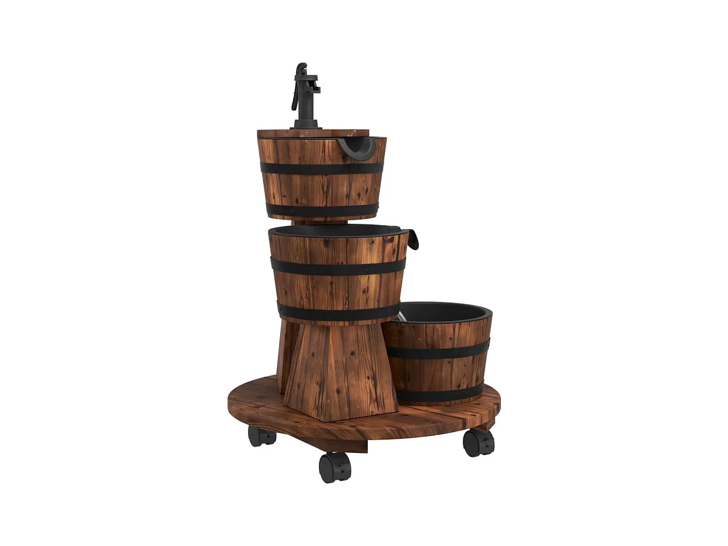 Fontaine à eau sur roues pompe 55x55x80 bois de sapin massif