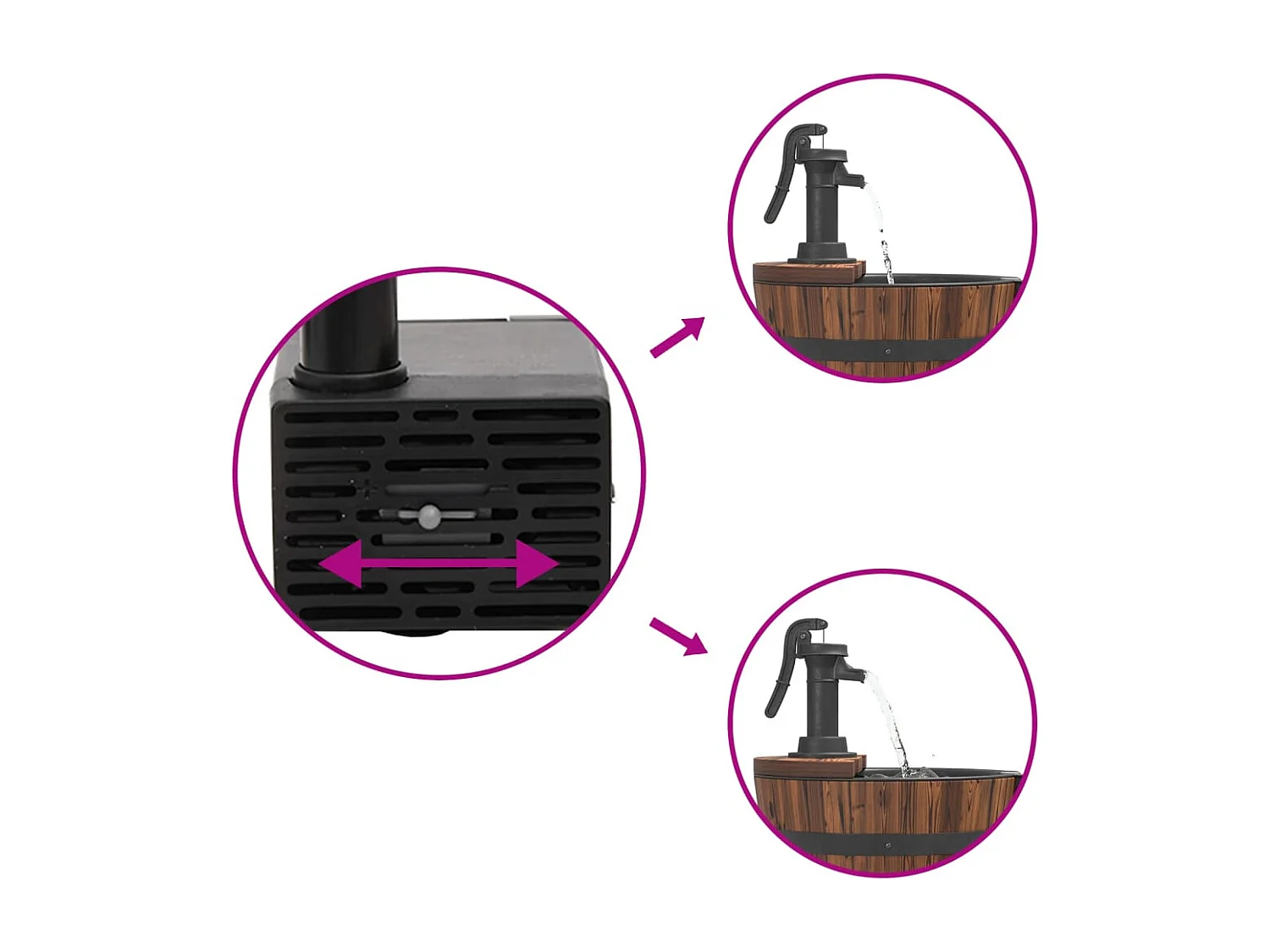 Fontaine à eau sur roues pompe 55x55x80 bois de sapin massif