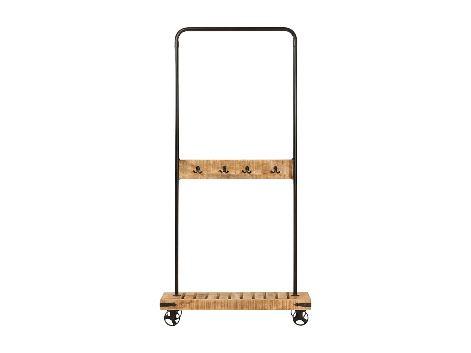 Porte-vêtements et roues 90x35x190 bois de manguier et fer