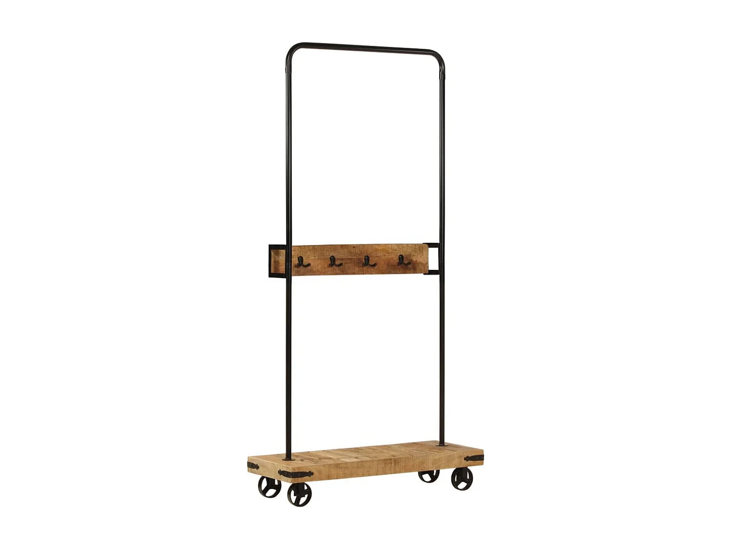 Porte-vêtements et roues 90x35x190 bois de manguier et fer