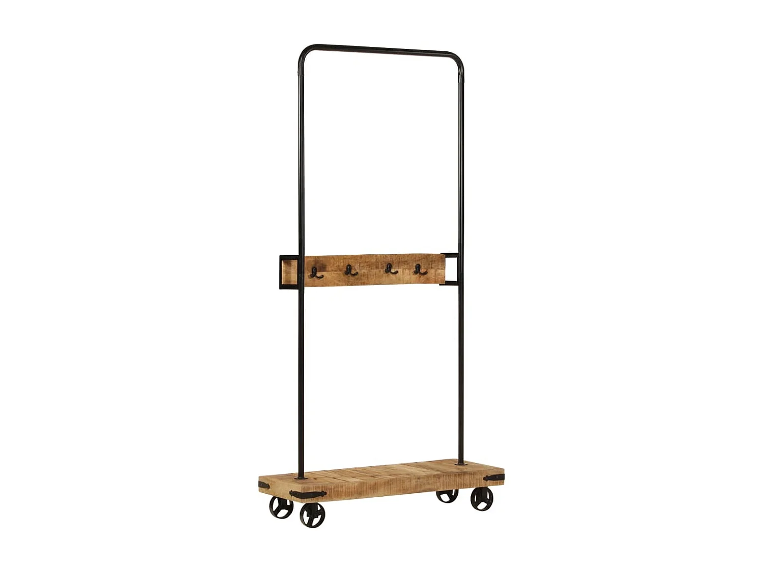 Porte-vêtements et roues 90x35x190 bois de manguier et fer