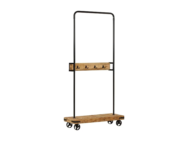 Porte-vêtements et roues 90x35x190 bois de manguier et fer