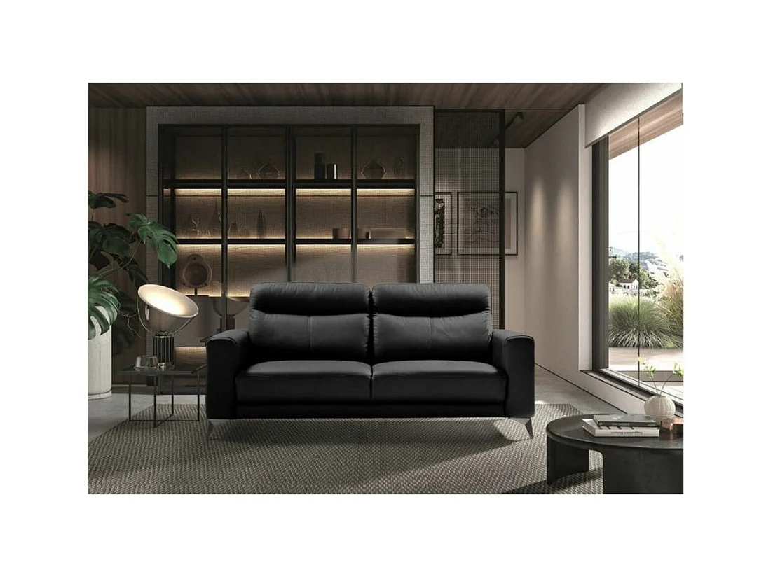 Sofá de 3 plazas en piel Jorka 207 cm-Color Negro