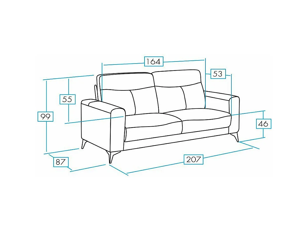 Sofá de 3 plazas en piel Jorka 207 cm-Color Negro
