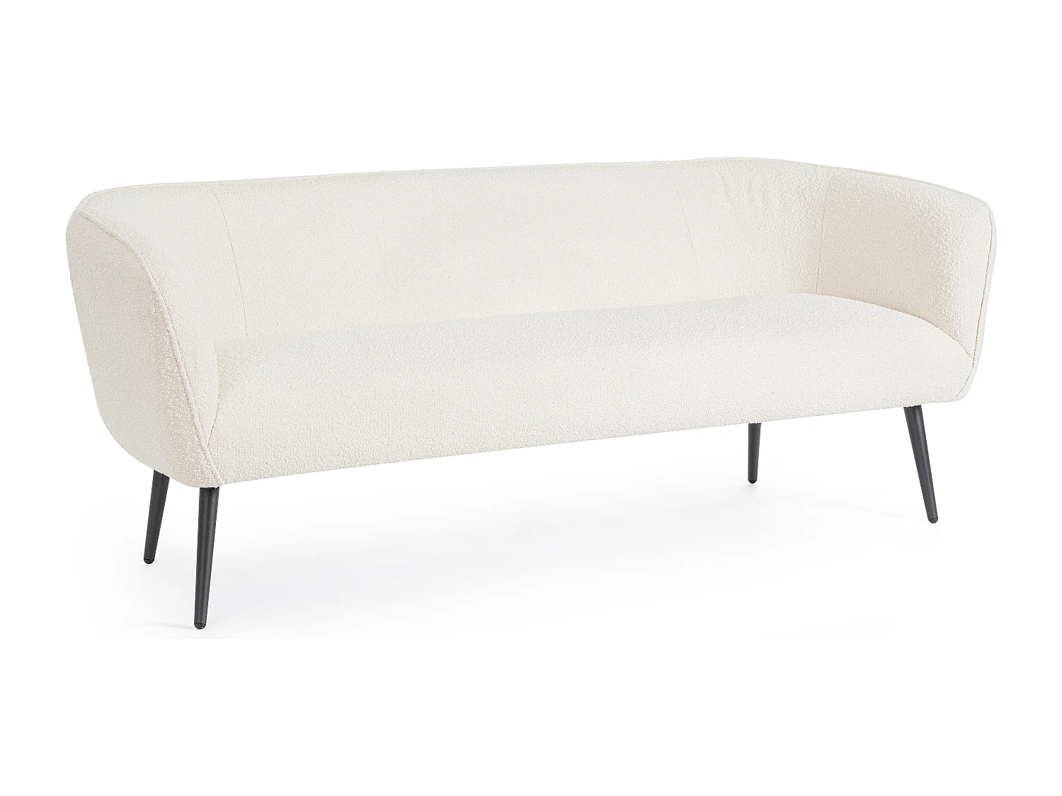 Canapé moderne 3 places tissu doux bouclé blanc et pieds acier noir Kadole 175cm