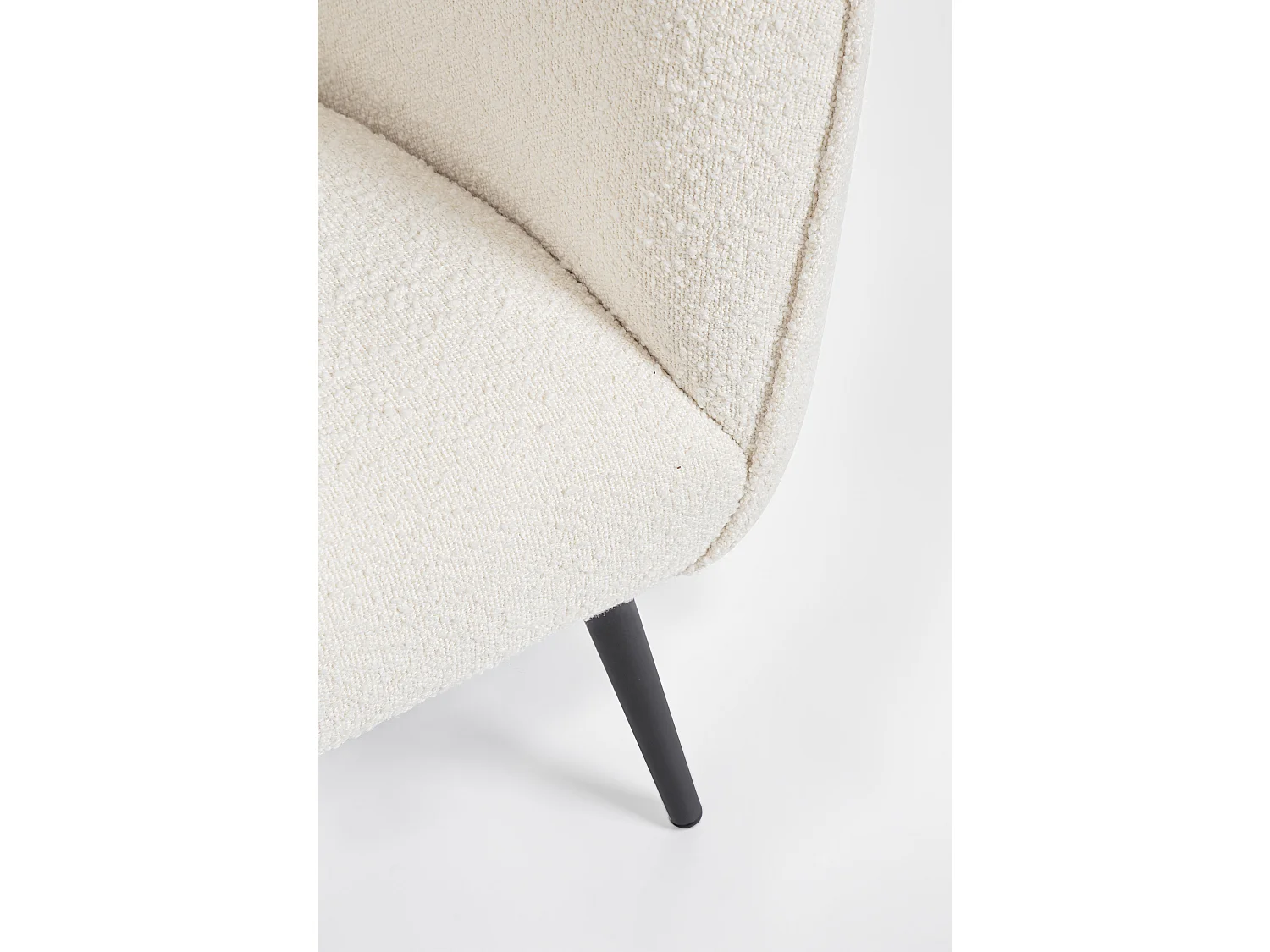 Canapé moderne 3 places tissu doux bouclé blanc et pieds acier noir Kadole 175cm