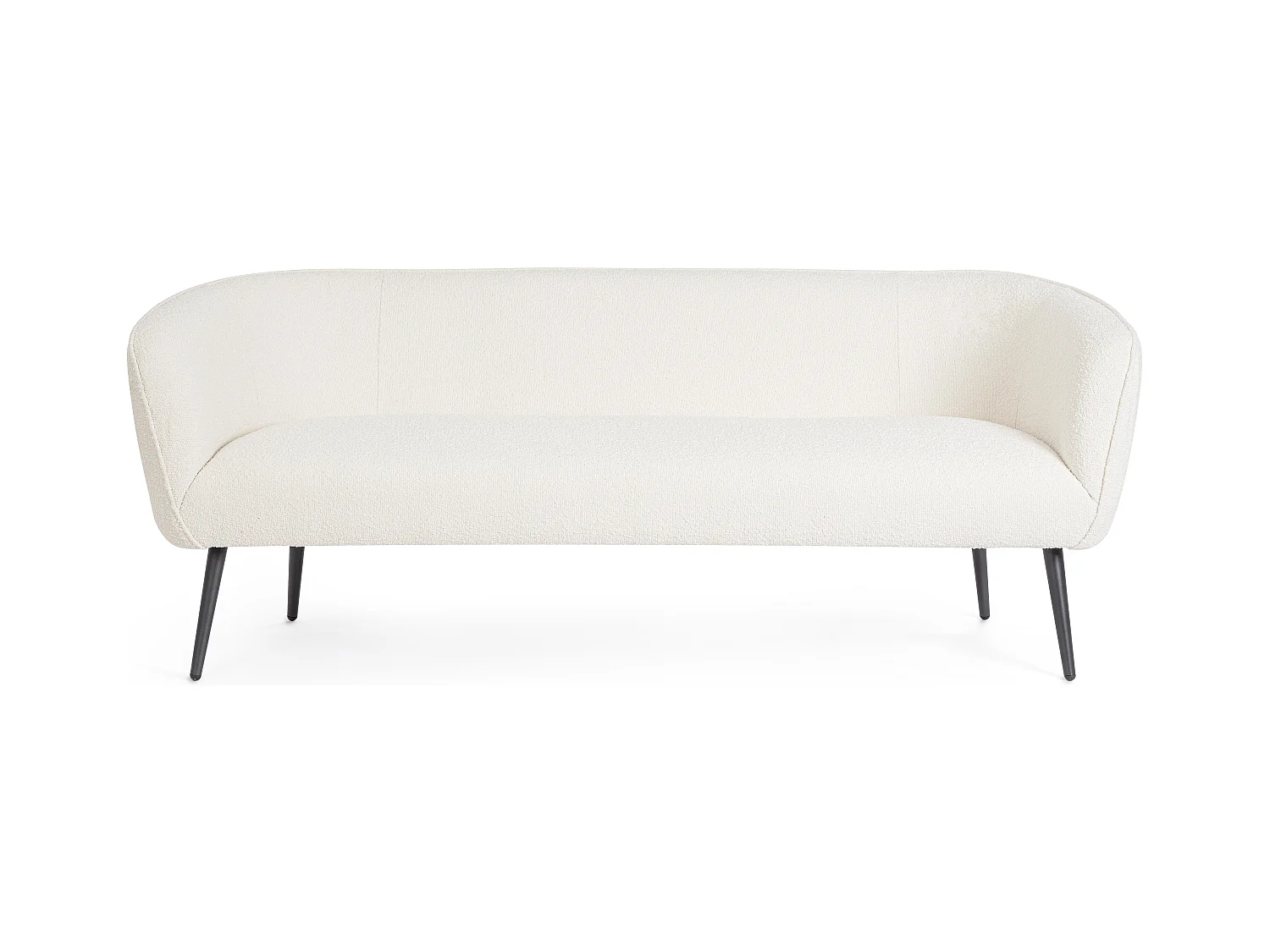 Canapé moderne 3 places tissu doux bouclé blanc et pieds acier noir Kadole 175cm