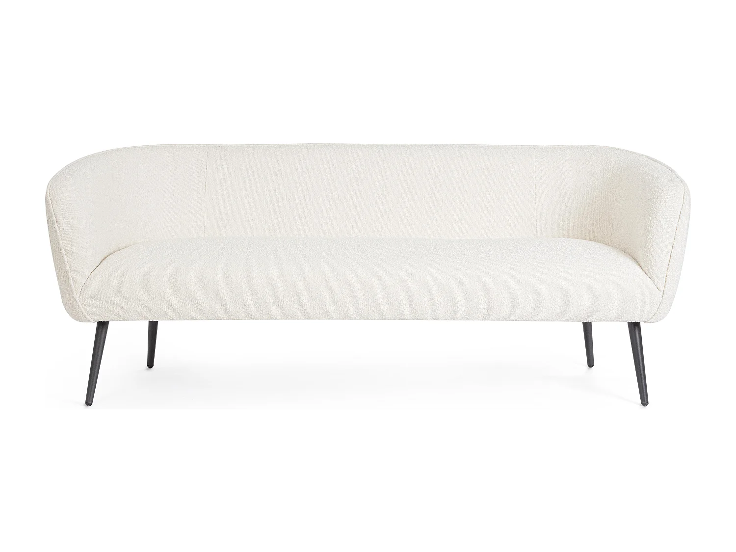 Canapé moderne 3 places tissu doux bouclé blanc et pieds acier noir Kadole 175cm