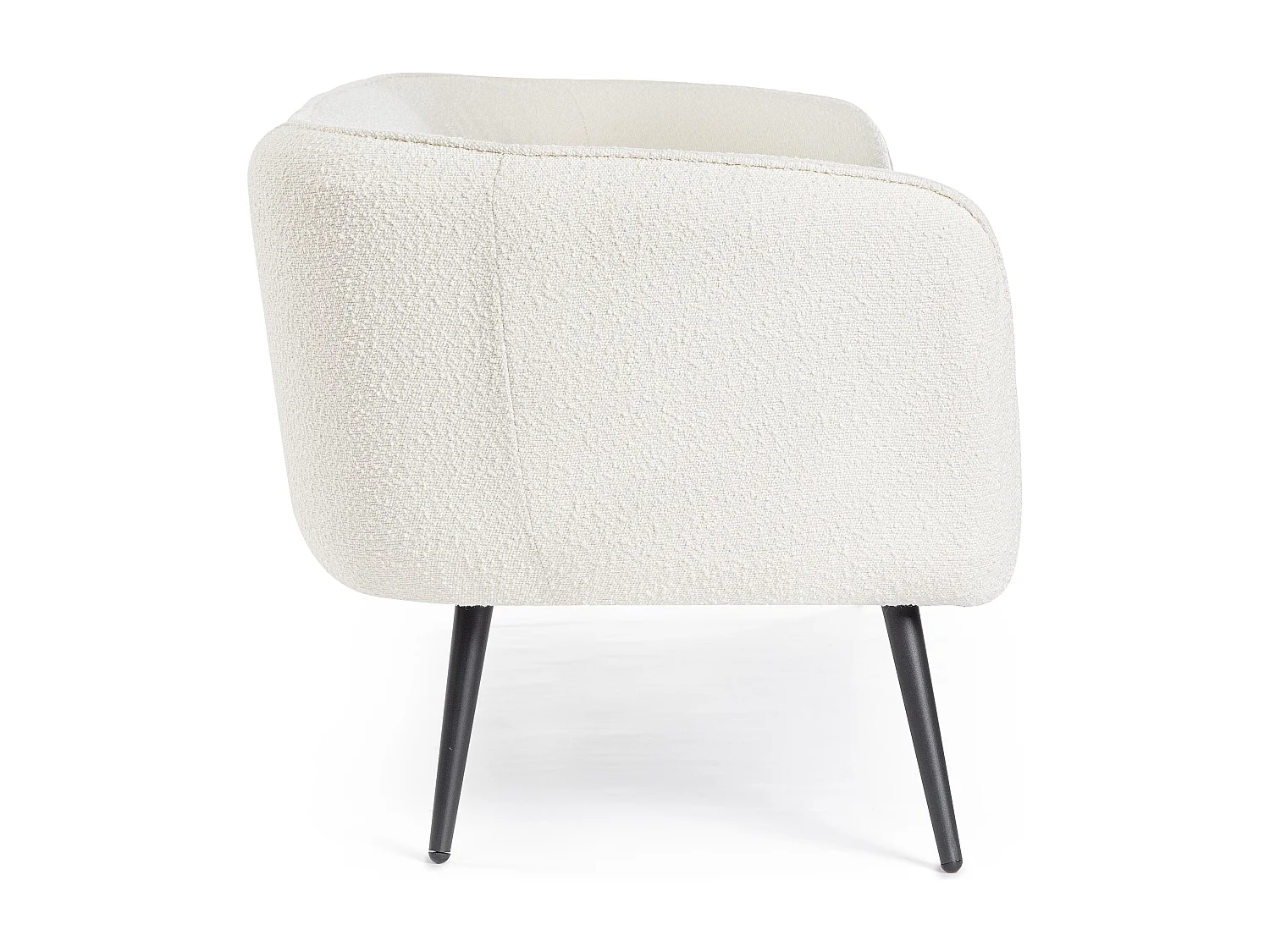 Canapé moderne 3 places tissu doux bouclé blanc et pieds acier noir Kadole 175cm