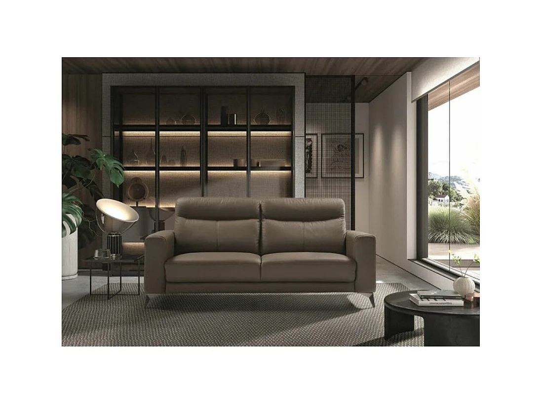 Canapé 3 places design en cuir Jorka 207cm-Couleur Marron