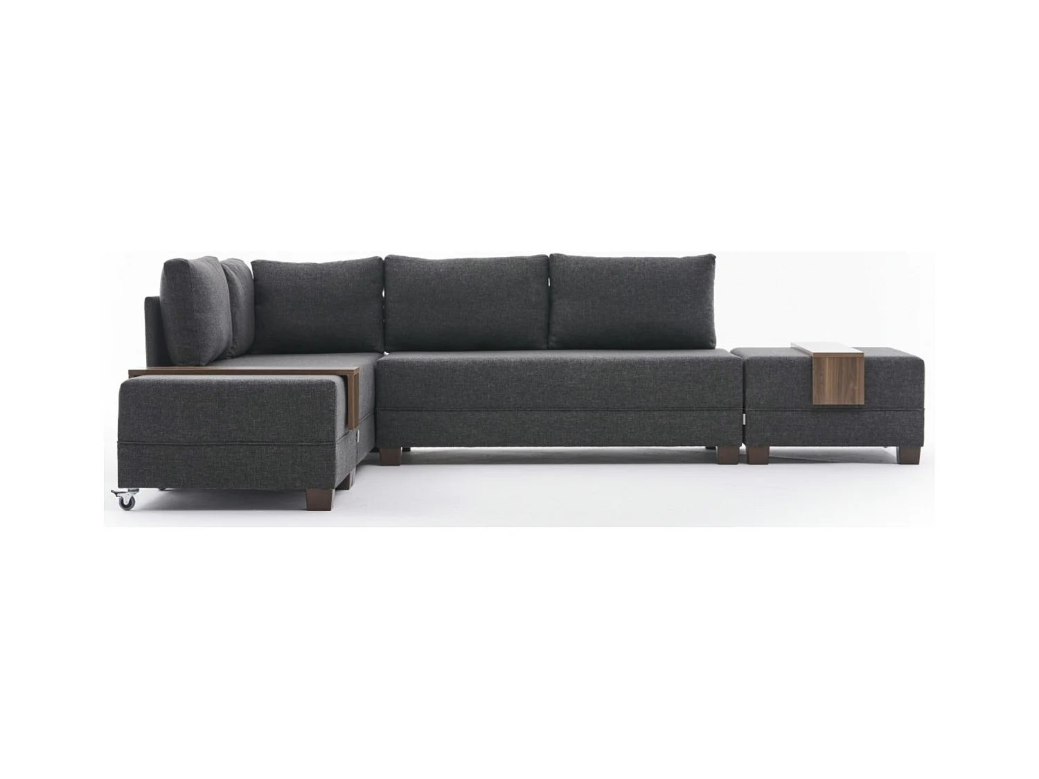 Canapé d'angle convertible et 2 poufs tissu Tikona 280cm-Couleur Gris anthracite-angle gauche