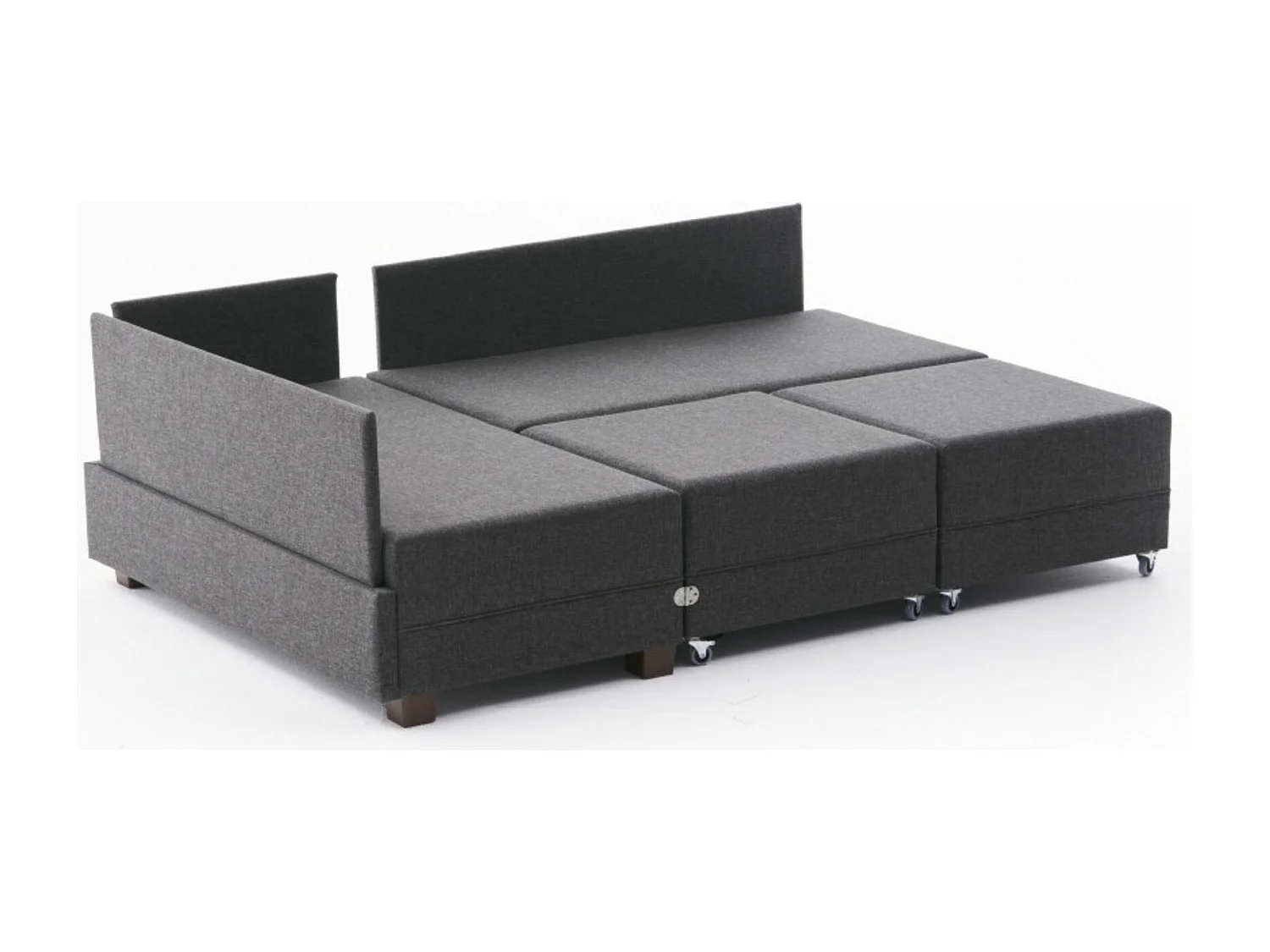 Canapé d'angle convertible et 2 poufs tissu Tikona 280cm-Couleur Gris anthracite-angle gauche