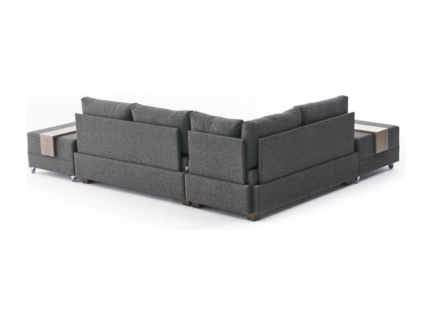 Canapé d'angle convertible et 2 poufs tissu Tikona 280cm-Couleur Gris anthracite-angle gauche