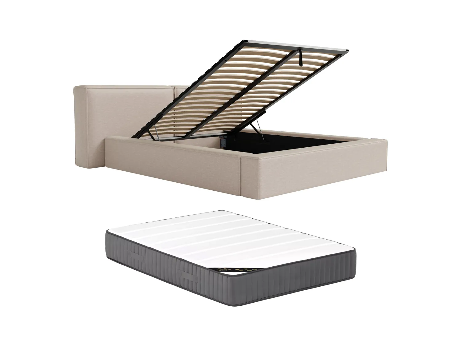 Bed met opbergruimte 180 x 200 cm - Stof - Beige + matras - TIMANO van Pascal Morabito