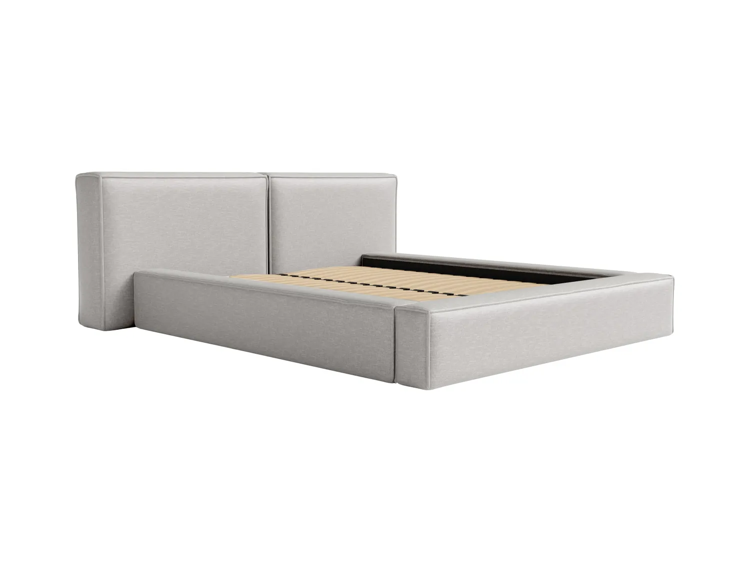 Bett mit Bettkasten + Matratze - 160 x 200 cm - Stoff - Hellgrau - TIMANO von Pascal Morabito