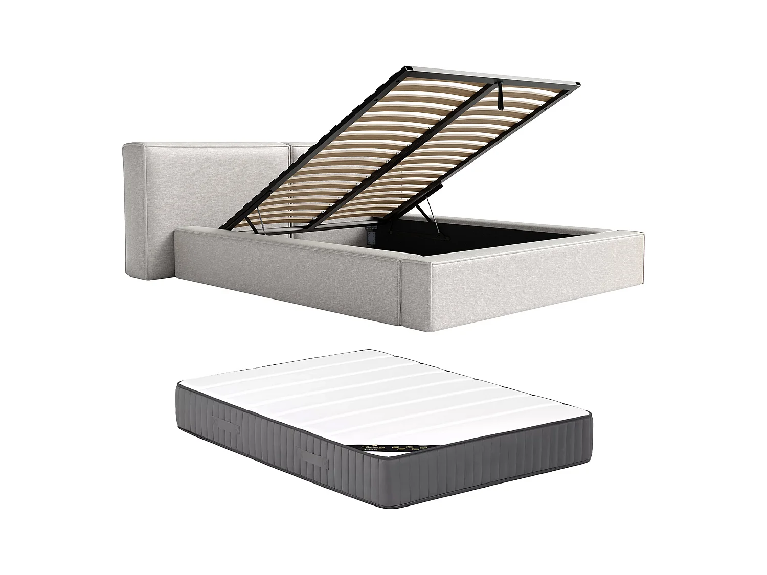Łóżko ze skrzynią 180 x 200 cm - Tkanina - Jasnoszary + Materac - TIMANO Pascala Morabito