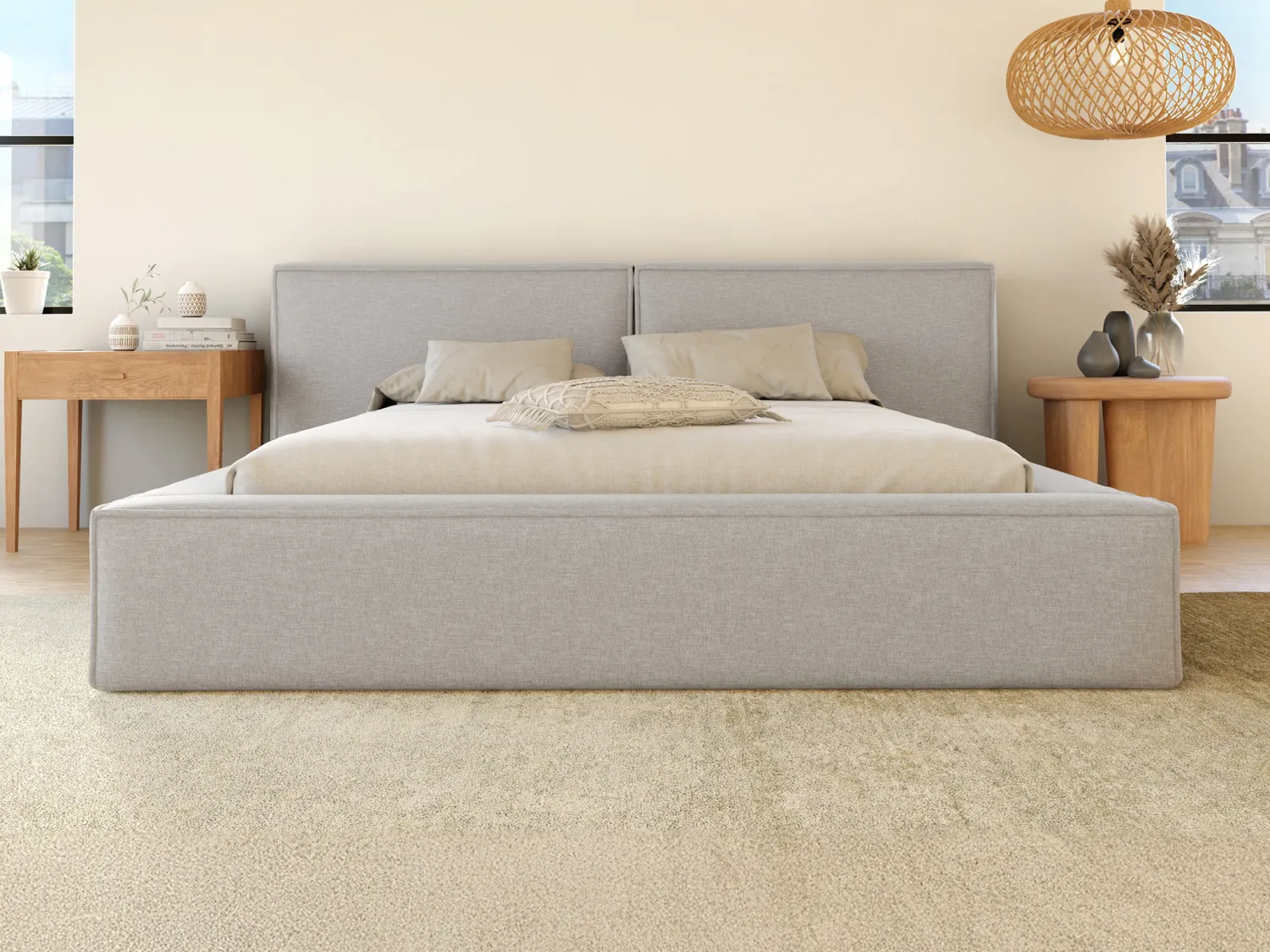 Lit coffre 180 x 200 cm - Tissu - Gris clair + Matelas - TIMANO de Pascal Morabito