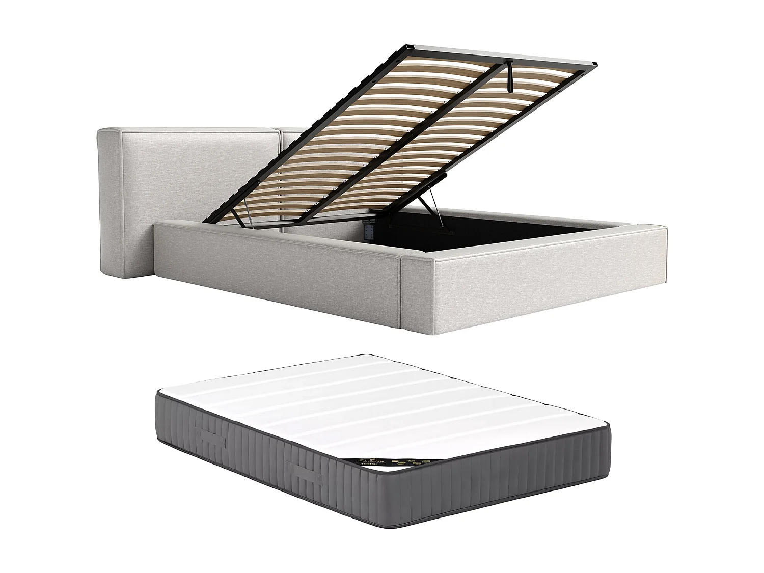 Bed met opbergruimte 140 x 190 cm - Stof - Lichtgrijs + matras - TIMANO van Pascal Morabito