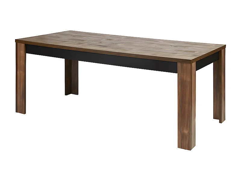 STALONE - Table Repas 195cm Effet Bois Manguier Foncé et Noir