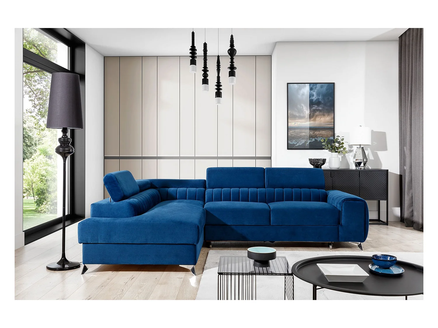Ecksofa Genova L/Stoffbezug/Blau