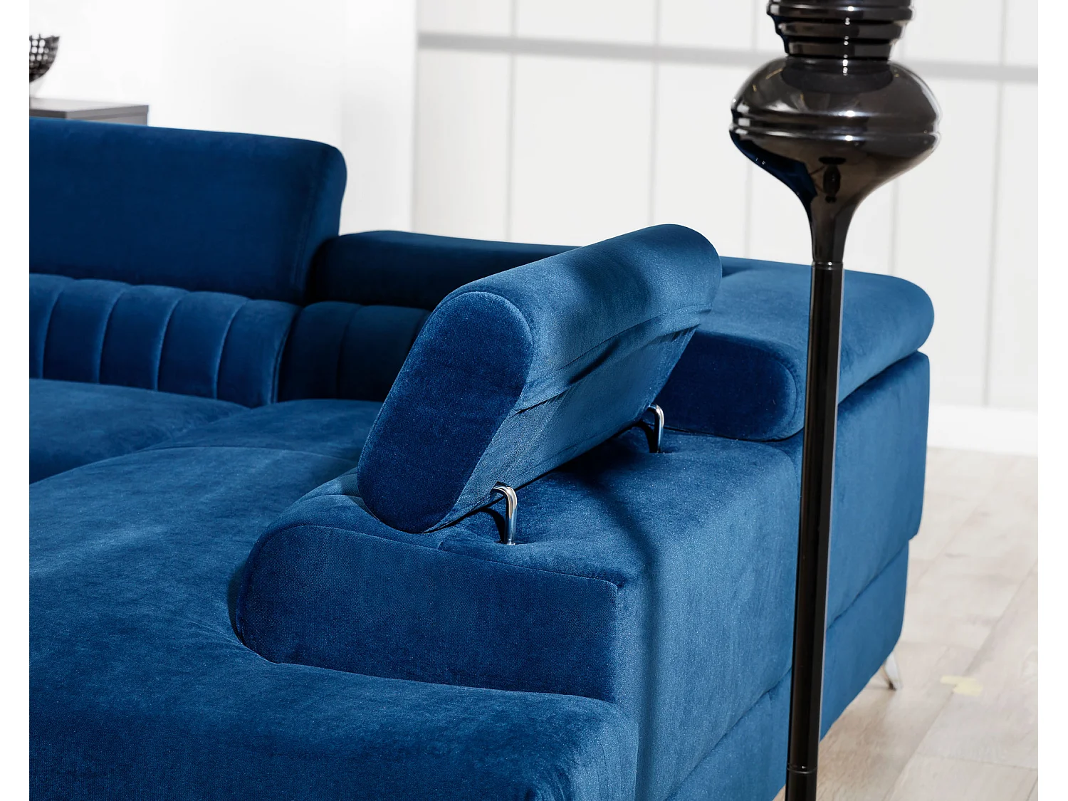 Sofá de canto Genova L/Capa de tecido/Azul/Em stock