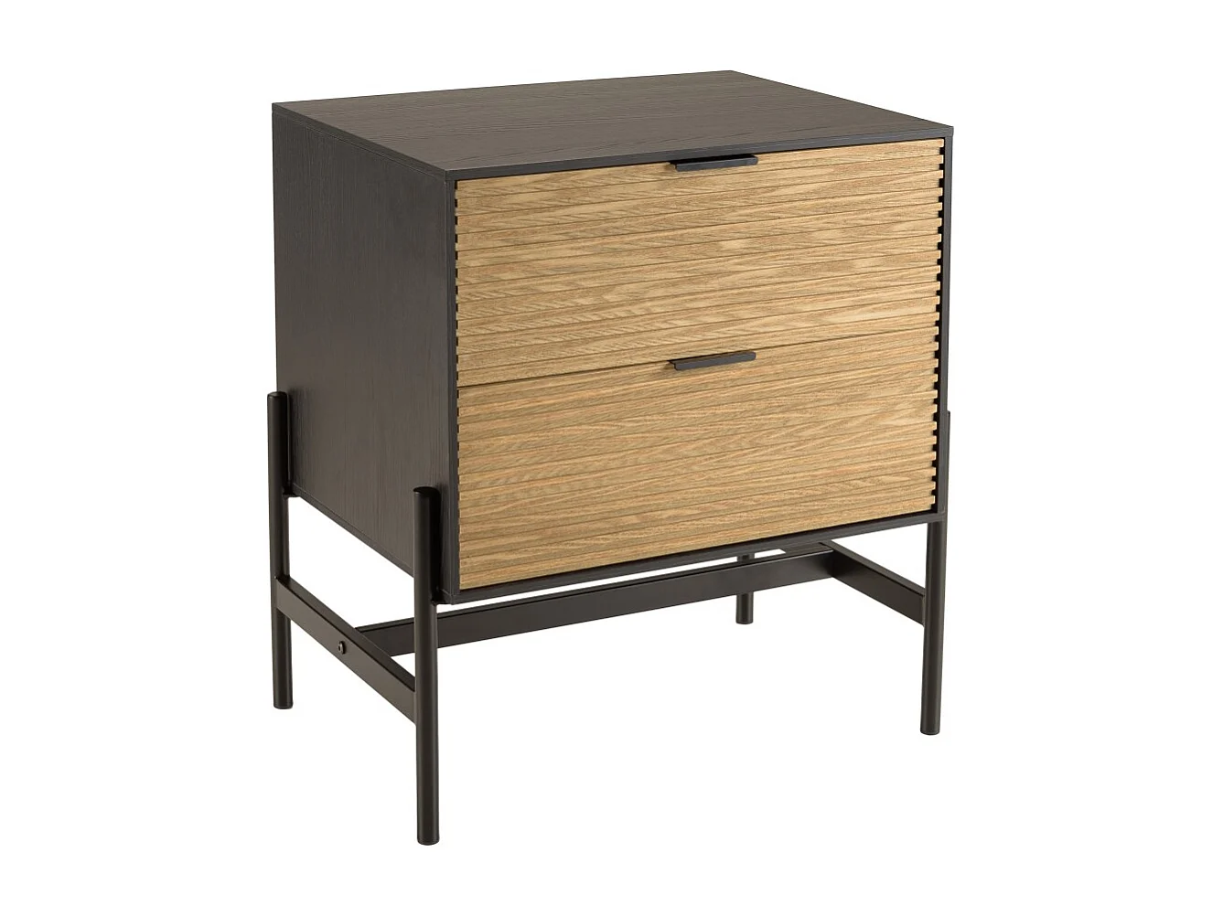 CHARLIE - Table de chevet bois 2 tiroirs pin marron et noir