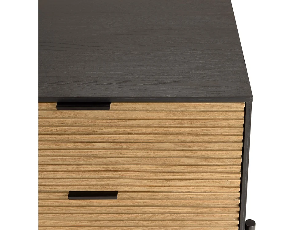 CHARLIE - Table de chevet bois 2 tiroirs pin marron et noir